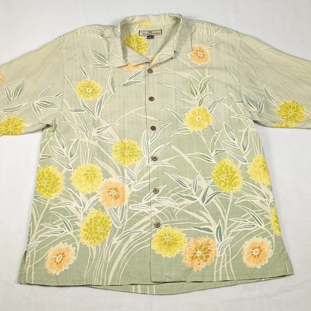 Tommy Bahama 100% Silk Camp Shirt Tropical Floral‎ Pattern Mens Shirt Large
